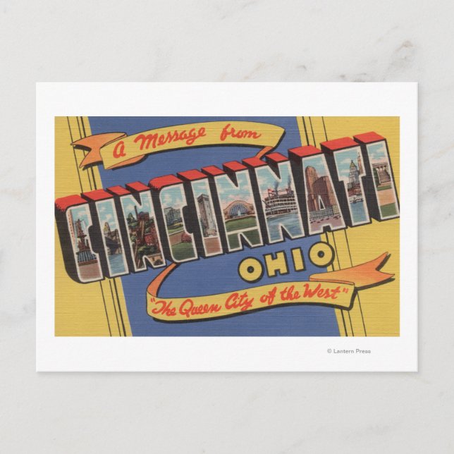 Postal Cincinnati, Ohio - Escenas de letras grandes (Anverso)