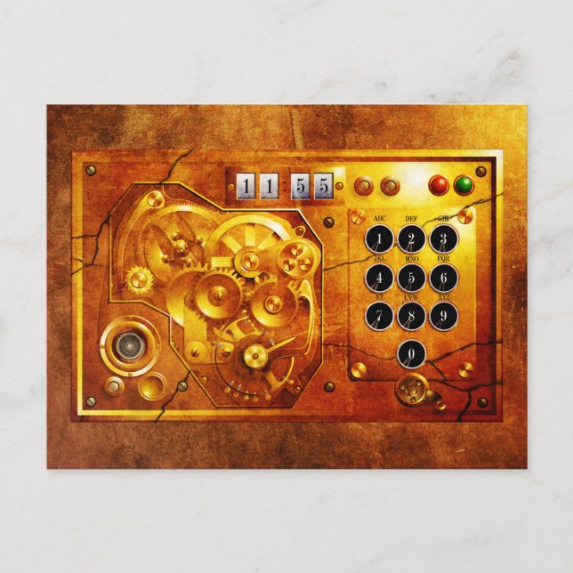 Postal Cinco a de 12 reloj Steampunk Grunge (Anverso)