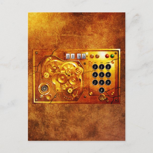 Postal Cinco a de 12 reloj Steampunk Grunge (Anverso)