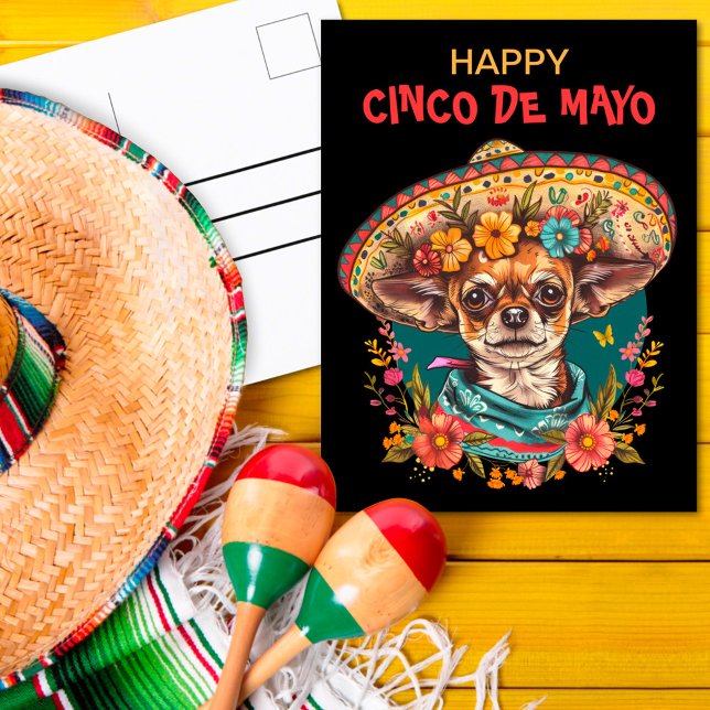 Postal Cinco de Mayo Chihuahua con Sombrero y Serape (Subido por el creador)