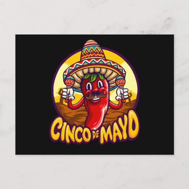 Postal Cinco De Mayo Chile Mexicano Jugando Maracas (Anverso)