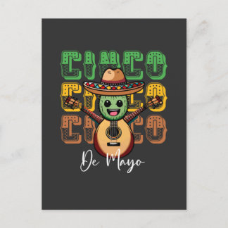 Postal Cinco De Mayo Funny Cactus Mexicanos Tocando Guita