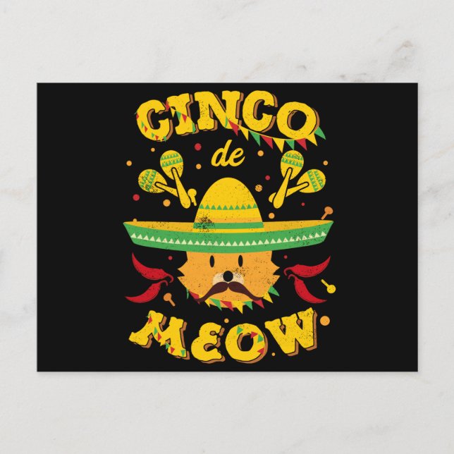 Postal Cinco de Mayo Gato Cinco de Meow Kitten Sombrero (Anverso)