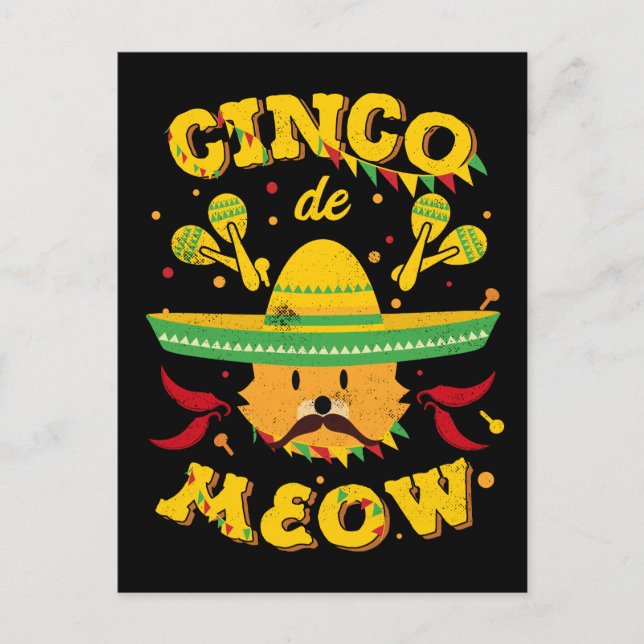 Postal Cinco de Mayo Gato Cinco de Meow Kitten Sombrero (Anverso)
