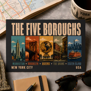 Postal Cinco distritos Nueva York Ciudad NYC Ilustración