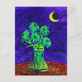 Postal Cinco flores verdes felices