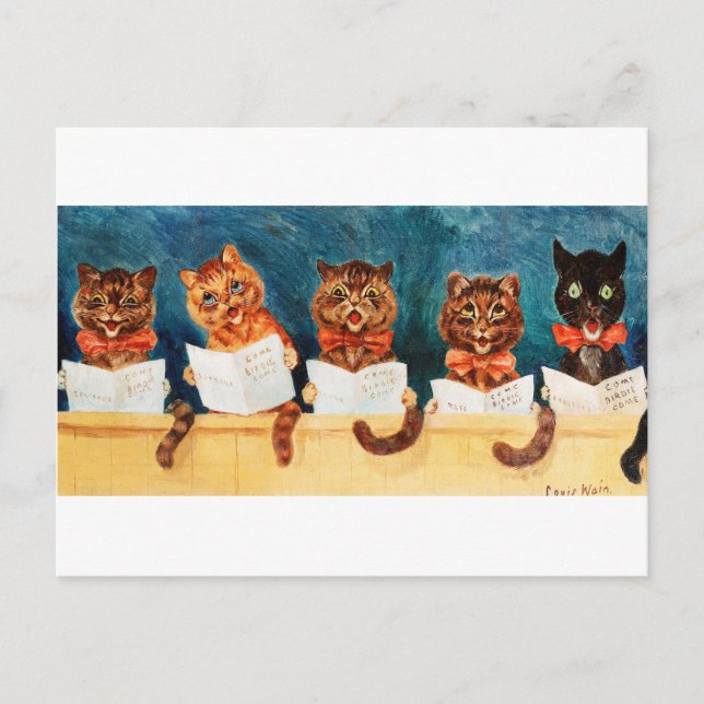 Postal Cinco gatos cantantes, Louis Wain (Anverso)