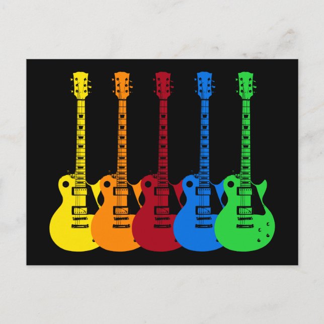 Postal Cinco guitarras eléctricas coloridas (Anverso)