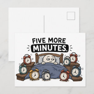 Postal Cinco Minutos Más – Meme Divertido de Reloj de Ala