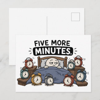 Postal Cinco Minutos Más – Meme Divertido de Reloj de Ala