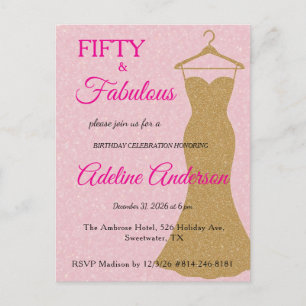 Postal Cincuenta y Fabuloso Guión Rosa Oro Cumpleaños 50