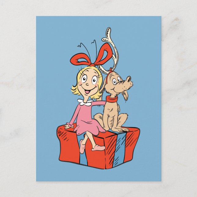 Postal Cindy Lou Who and Max on a Present (Anverso)