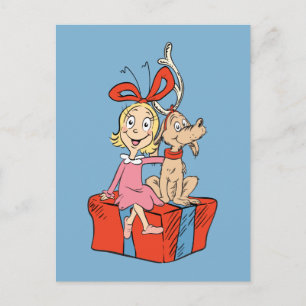 Postal Cindy Lou Who y Max en un regalo