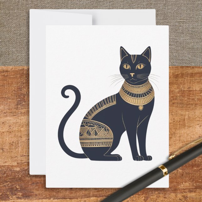 Postal Cine elegante de gato negro egipcio (A postcard with picture of an elegant, Egyptian-inspired, black cat)
