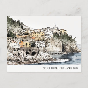 Postal Cinque Terre, Italia Acuarela de agua de mar Viaje