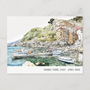 Postal Cinque Terre, Italia Aquarela de Mar Viaje Italian