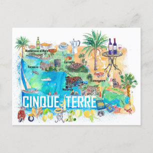 Postal Cinque Terre Italia Mapa de Viaje Mediterráneo