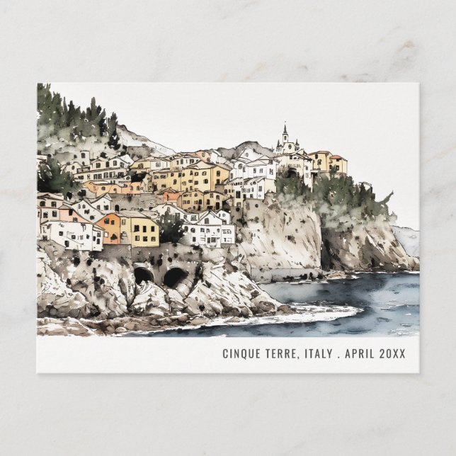 Postal Cinque Terre, Italia Sea Watercolor Viaje Italiano (Anverso)