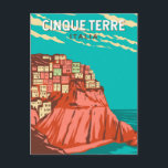 Postal Cinque Terre Italia Viaje Arte Vintage<br><div class="desc">Diseño de arte de viajes retro Cinque Terre. Cinque Terre es una serie de pueblos costeros centenarios situados en la escarpada costa italiana de la Riviera.</div>