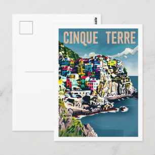 Postal Cinque Terre Italia Vintage Famoso lugar de viaje