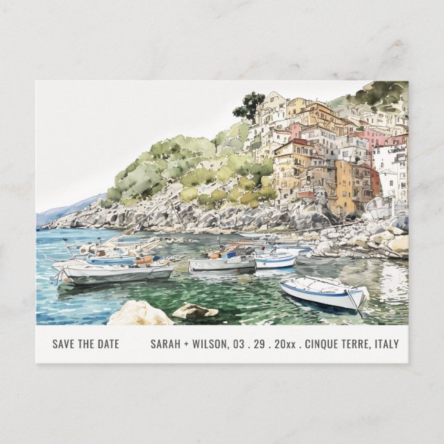 Postal Cinque Terre - La acuarela del mar de Italia salva (Anverso)