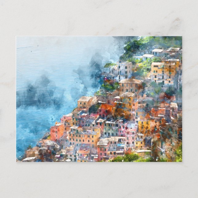 Postal Cinque Terre Watercolor Italia (Anverso)