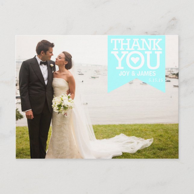 Postal Cinta azul Tiffany Gracias Postcard Boda (Anverso)