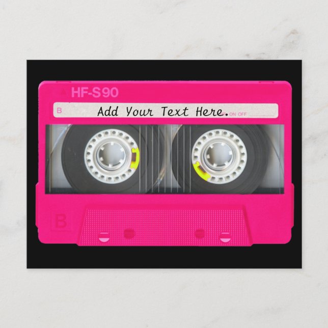 Postal Cinta cassette rosada personalizable (Anverso)