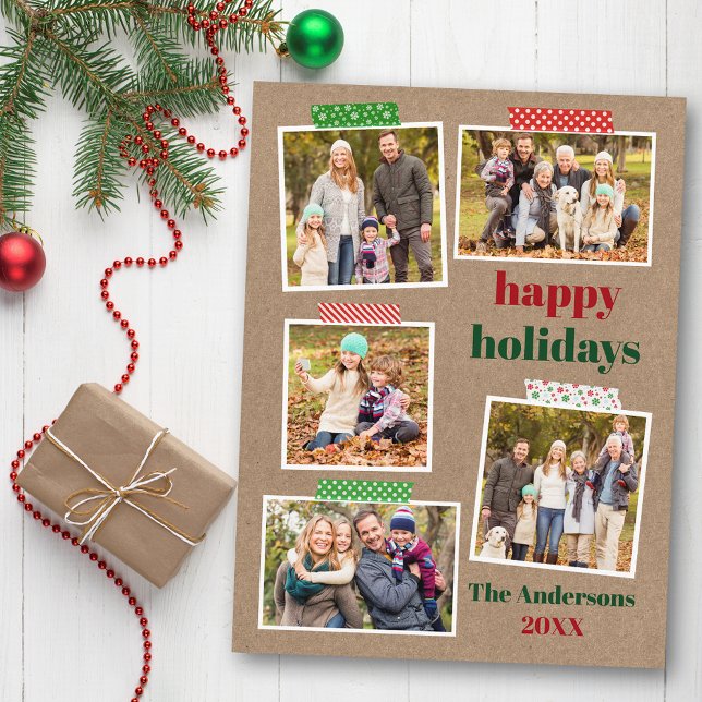 Postal Cinta Craft Happy Holidays 5 Photo Kraft (Customize to change your personalized text size or text style.)