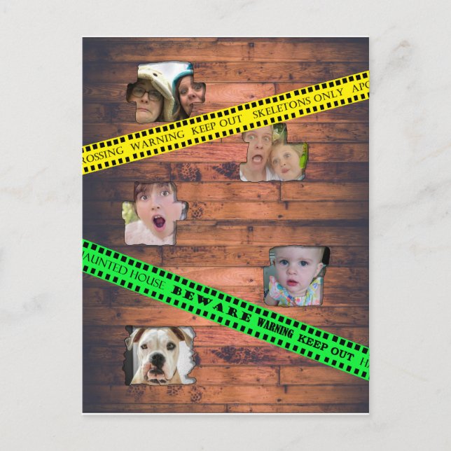 Postal Cinta de advertencia de Halloween atrapada detrás  (Anverso)