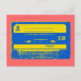 Postal Cinta de casete retro azul y amarillo