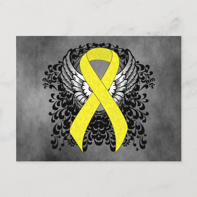 Postal Cinta de conciencia amarilla con alas (Anverso)
