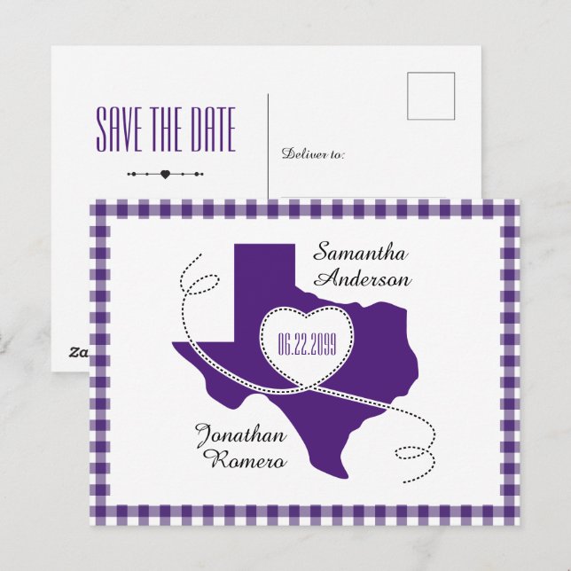 Postal Cinta de curado de Texas púrpura salva la fecha (Anverso / Reverso)