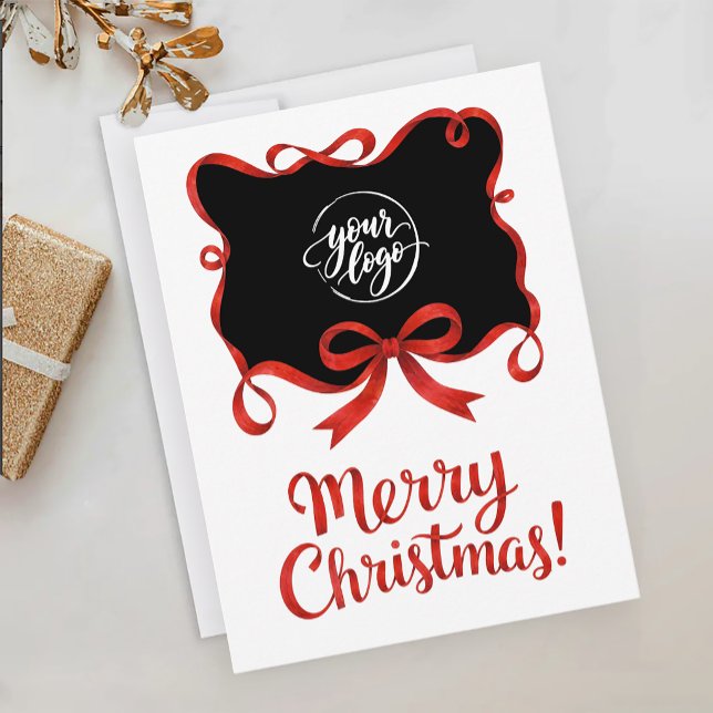 Postal Cinta de Empresa de Navidad con Logo Moderno Rojo  (Subido por el creador)