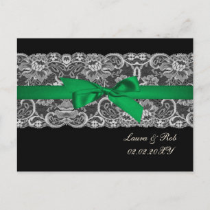 Postal Cinta de encaje falso boda verde esmeralda Gracias