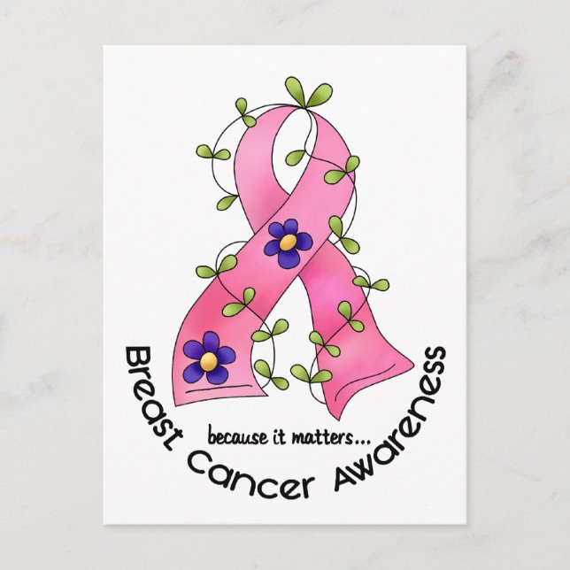 Postal Cinta de flor de CÁNCER DE MAMA 1 (Anverso)