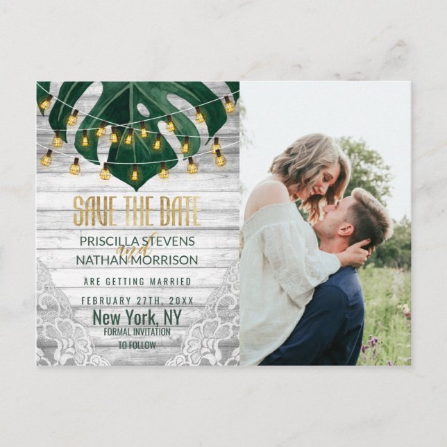 Postal Cinta de hojas de queso suiza Lace Light Gold Save (Anverso)