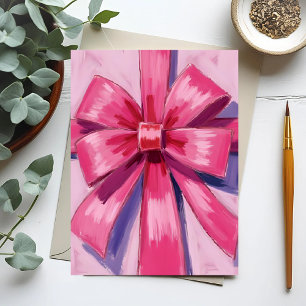 Postal Cinta de Lazo Rosa Bonito Acuarela