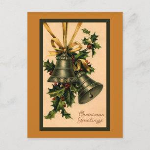 Postal Cinta de oro para Navidades de plata retro vintage