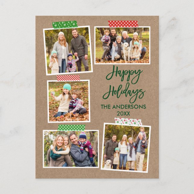 Postal Cinta de pincel Script Craft Feliz Navidad Kraft (Anverso)