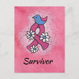 Postal Cinta de Rosa de Superviviente de Cáncer de Seno F