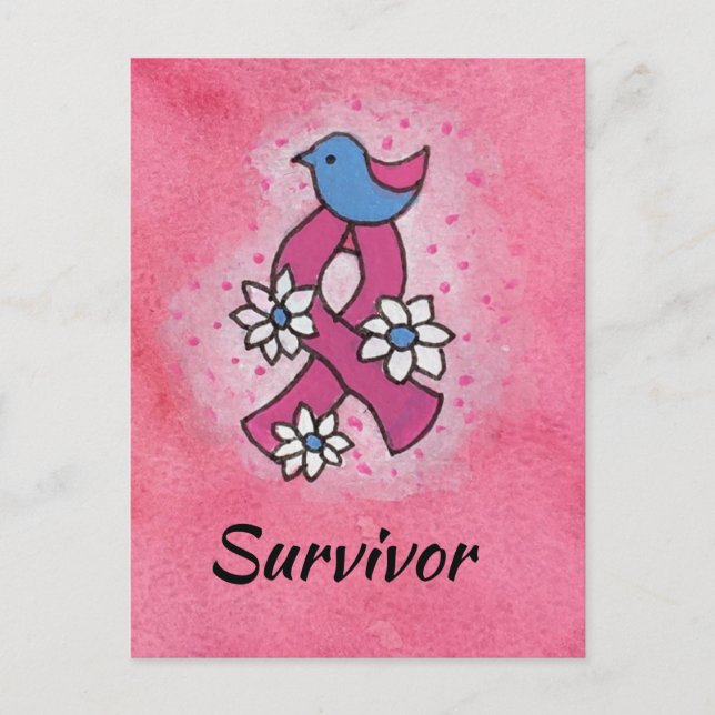 Postal Cinta de Rosa de Superviviente de Cáncer de Seno F (Anverso)