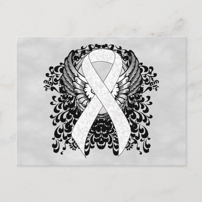 Postal Cinta de sensibilización blanca con alas (Anverso)
