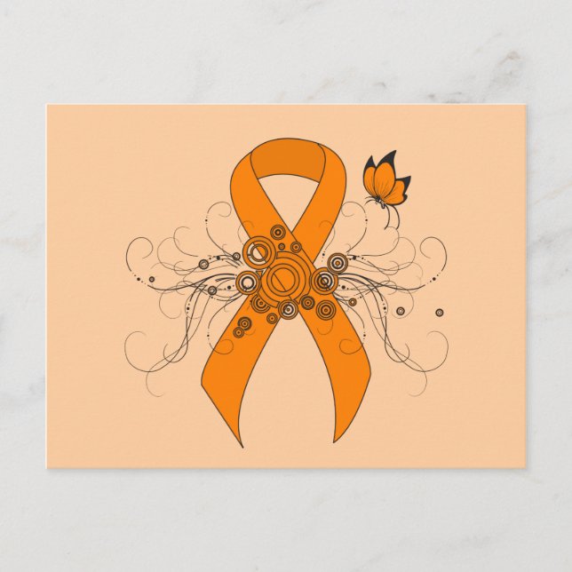 Postal Cinta de sensibilización del naranja con mariposa (Anverso)