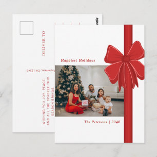 Postal Cinta Roja Lindo lazo envuelto Foto Navidad