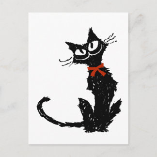 Postal Cinta roja y gato negro
