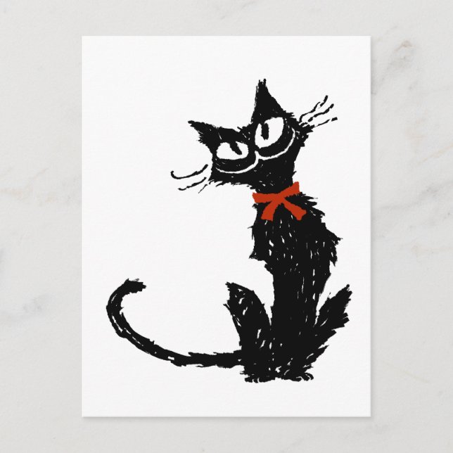 Postal Cinta roja y gato negro (Anverso)