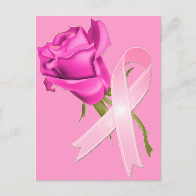 Postal Cinta rosa con Rosa *Conciencia sobre el cáncer de (Anverso)