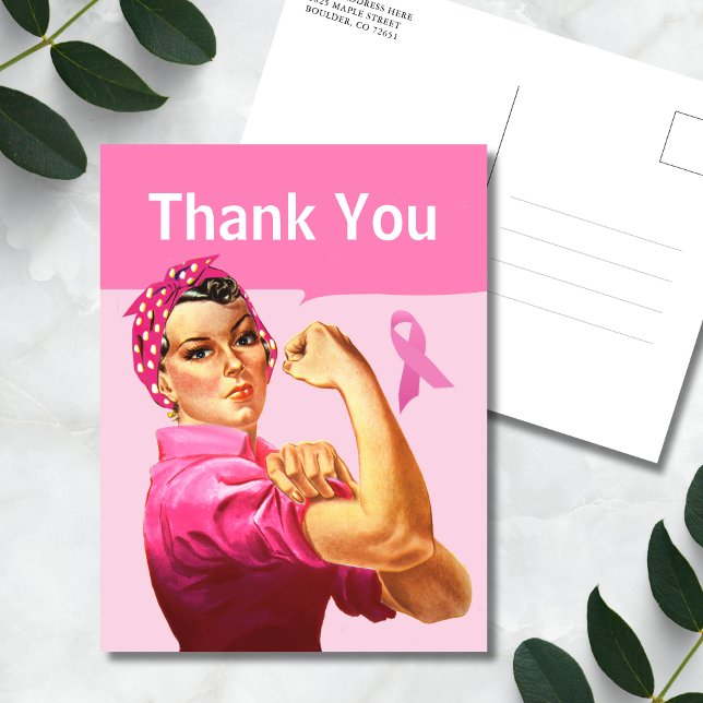 Postal Cinta Rosa de Agradecimiento por Conciencia del Cá (Pink Ribbon Thank You Postcard)