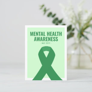 Postal Cinta verde de sensibilización sobre la salud ment